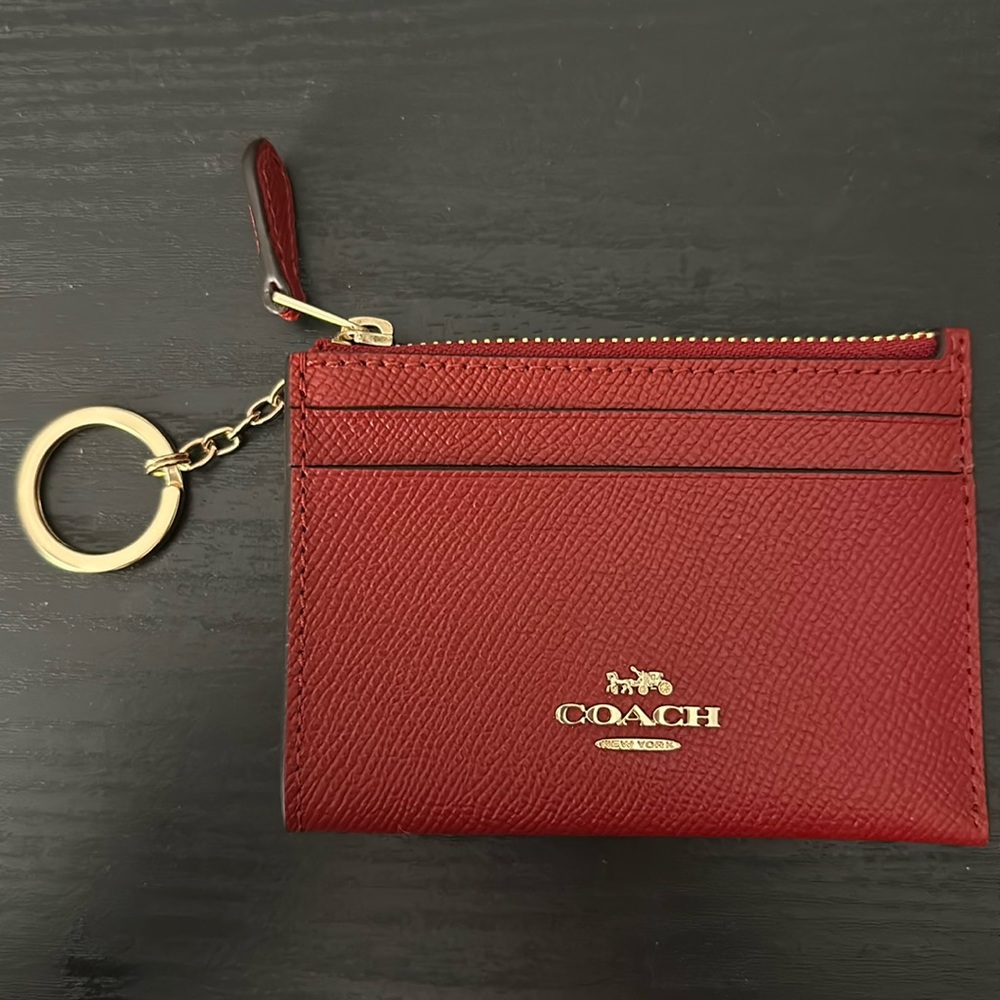 COACH Mini Skinny Women's Leather ID Card Coin Case Wallet red NWT